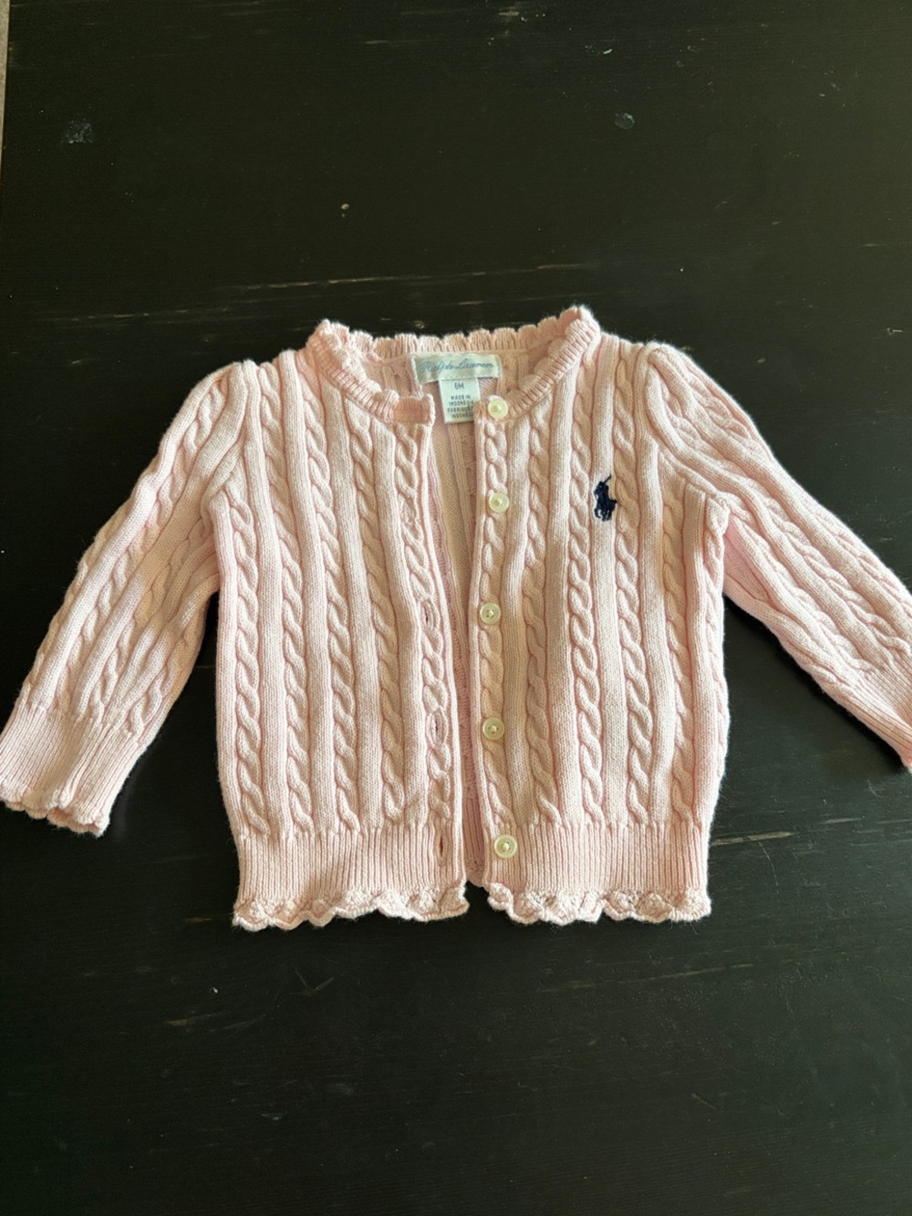 Ralph Lauren Light Pink Cable Knit Cardigan with Polo Logo